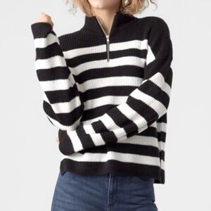 Shein Black and White Ribbed Acrylic Knit Quarter Zip Breton Sweater Size S